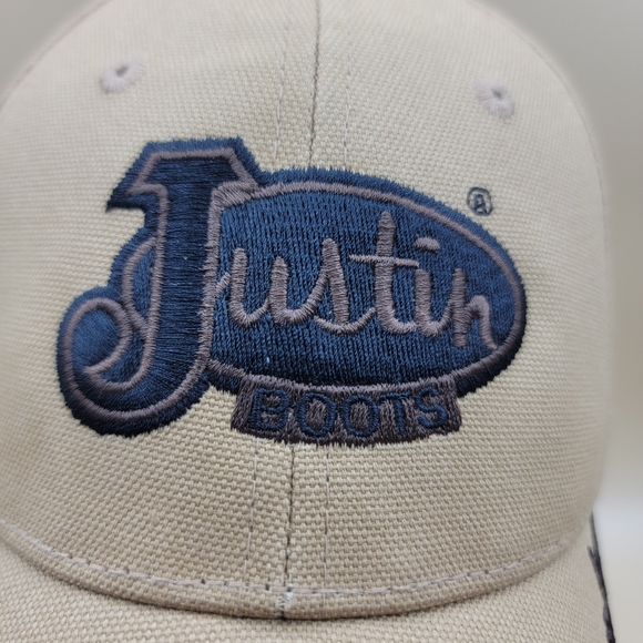 Justin Boots Tan with Barbwire Bill Adjustable Cap/Hat Rare Made In USA Brown - Picture 3 of 10